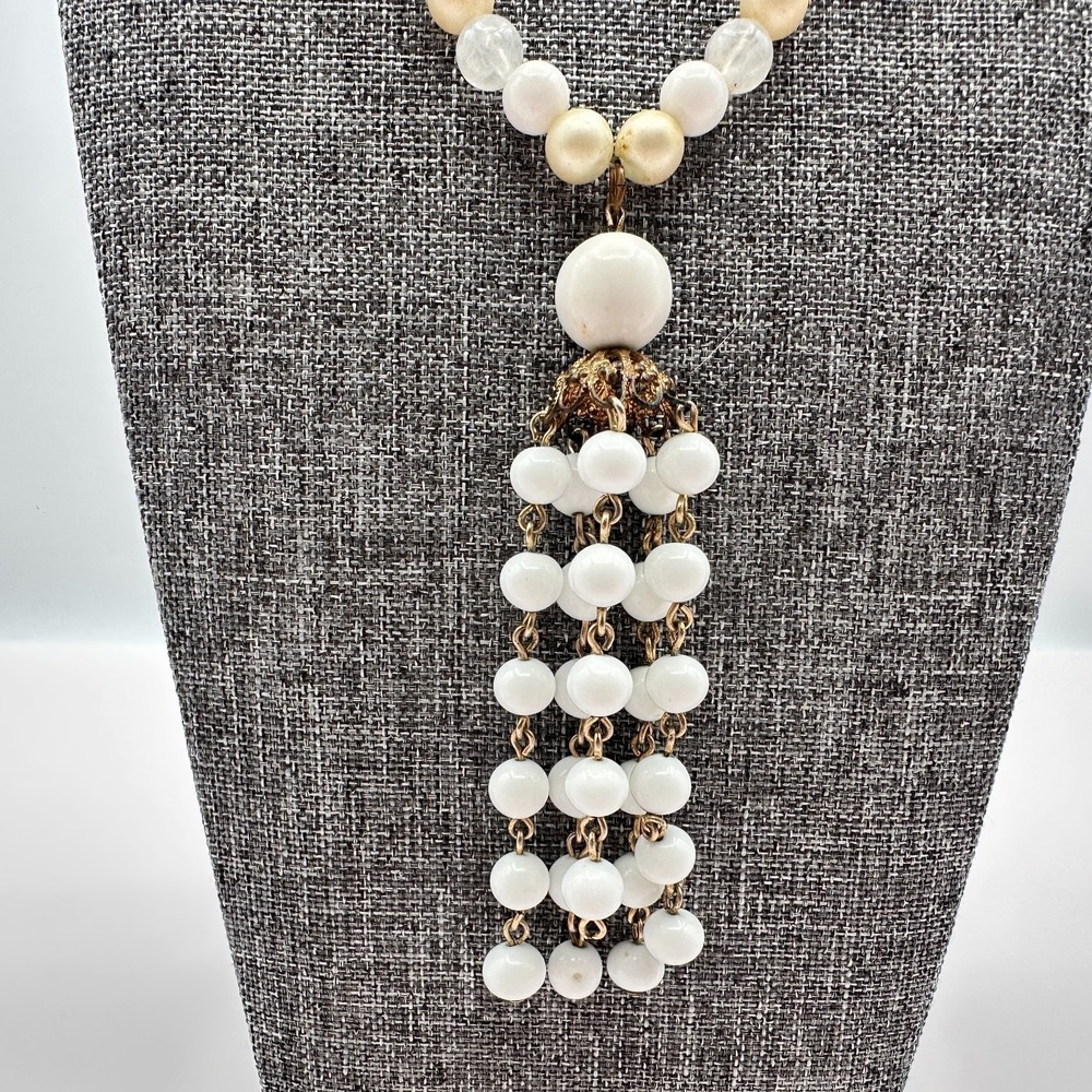 Vintage 80s Beaded Necklace Gold Tone Tassel Y2K Statement Jewelry
